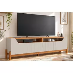 Rack Bancada p/ TV até 70 pol Moema Ripado c/ 4 Portas 185cm Off White/Cinamomo - Permóbili