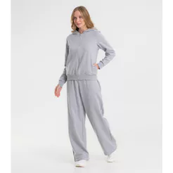 Calça Wide Leg Moletom Peluciado Básico Rovitex Cinza