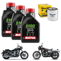 TROCA ÓLEO 3L MOTUL 5100 4T 10W50 ROYAL ENFIELD INTERCEPTOR 650 CONTINENTAL GT METEOR 650 SHOTGUN 650 + FILTRO OLEO PSL5