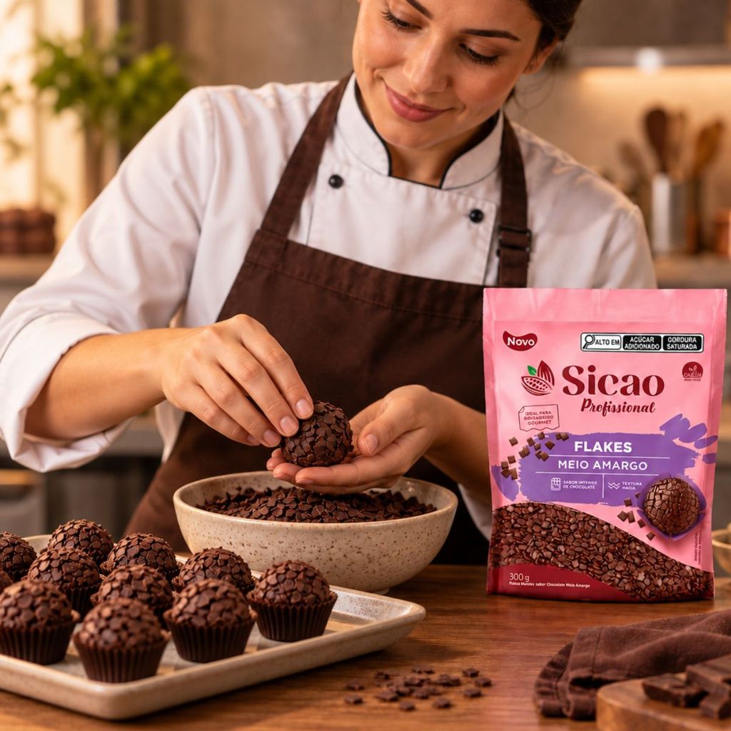 Granulado Flakes Sabor Chocolate ao Leite OU Meio Amargo - Profissional - 300g - Sicao | Brigadeiro Gourmet, Bolos, doce — imagem 2 de 2