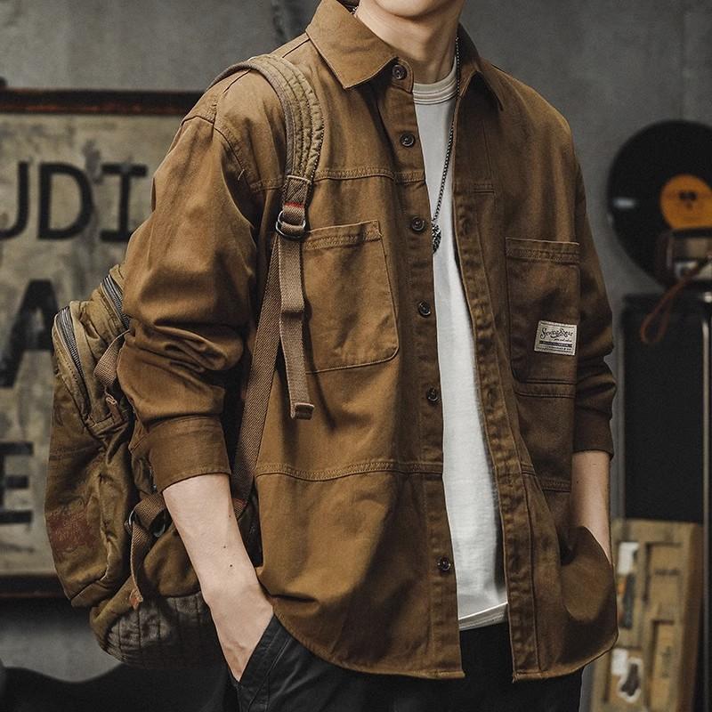 Camisa de trabalho americana estilo jaqueta masculina 2026 primavera outono resistente ao desgaste resistente à sujeira 