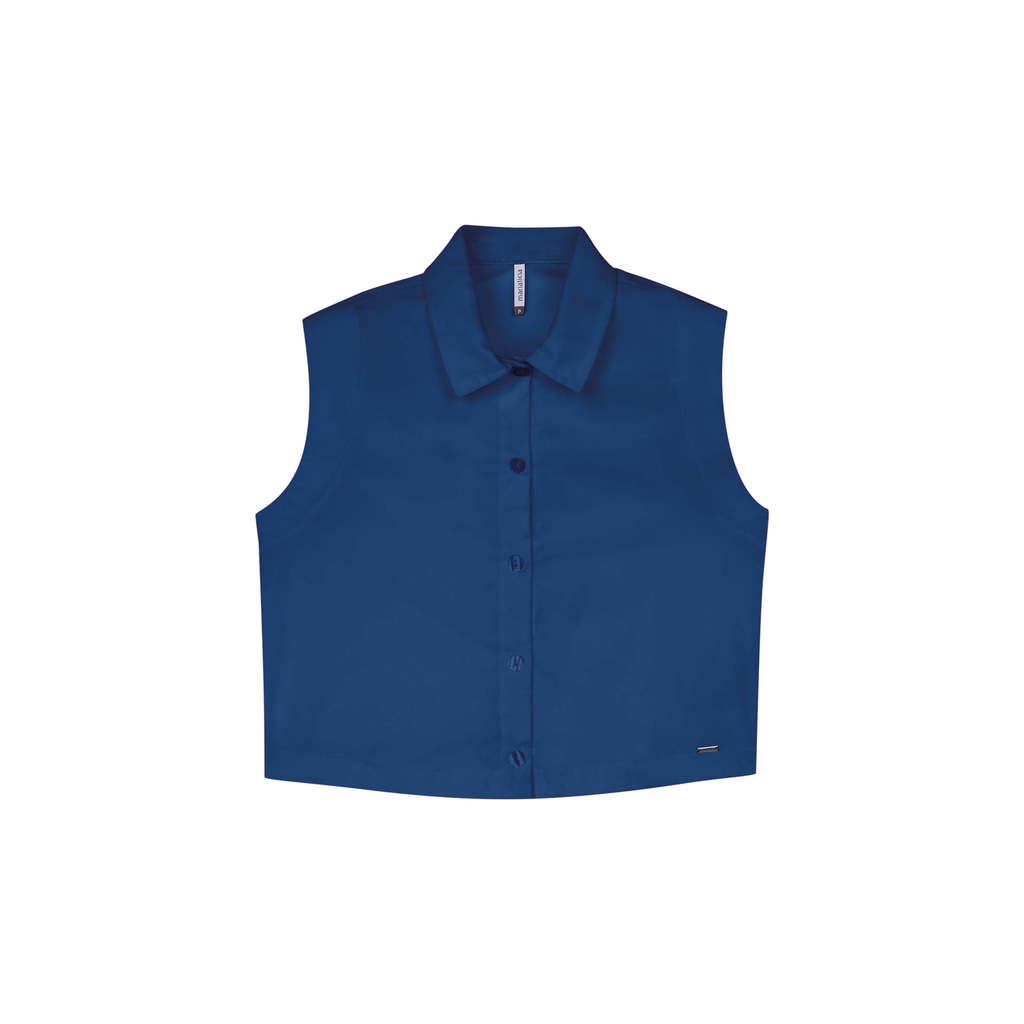 Camisa Feminina Tricoline Sem Mangas Marialícia Azul · foto 2