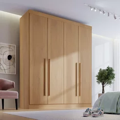 Guarda Roupa Solteiro 100% MDF 4 Portas 3 Gavetas Paris Plus Marrom/Cinamomo Cinamomo