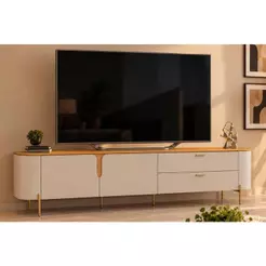 Rack Bancada p/ TV até 75 Pol Celine 100% MDF c/ Pés 241x57cm Bali/Cedro - DJ Móveis