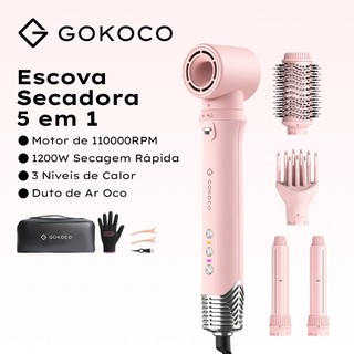 GOKOCO Escova Secadora 5 em 1 Modelador de Cabelo 1200W Bivolt 110000RPM com Íons Negativos