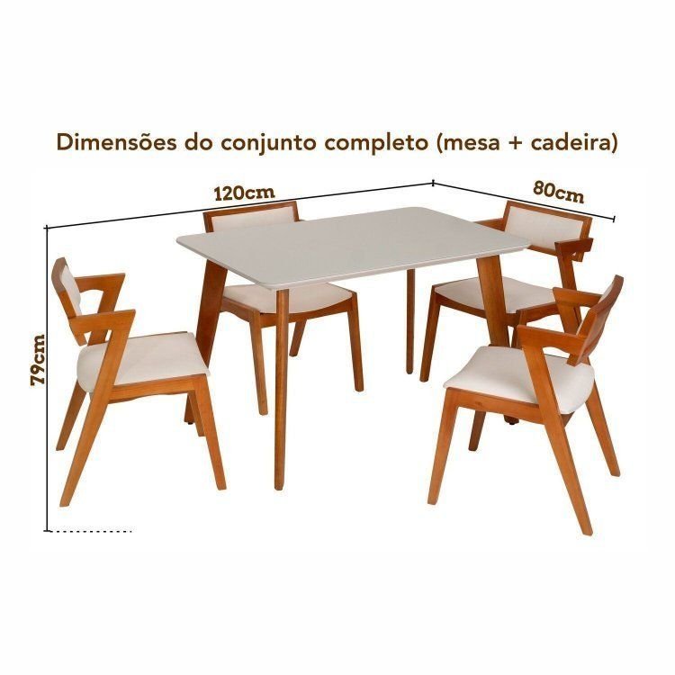 Conjunto Mesa e 4 Cadeiras Madeira Maciça, Tampo Off White e Assento Estofado Ímola Champagne/Off White · foto 2