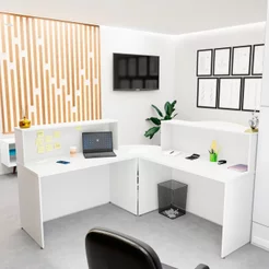 Balcão Atendimento de Canto em L Recepção Consultório 120x60cm Branco