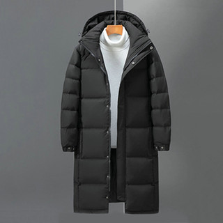 Men Cotton Coat Unisex Winter Thickened Padded Warm Jacket with Stand Collar Hood Windproof Long Sleeve Mid-length Solid