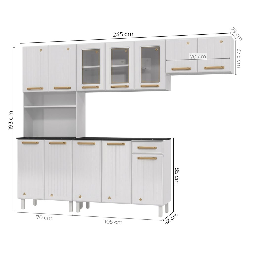 Cozinha Compacta Modulada de Aço 4 Peças com Paneleiro e Nicho para Micro-Ondas 12 Portas 1 Gaveta Diamante Branco · foto 2