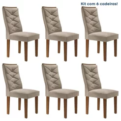 Kit 6 Cadeiras para Sala de Jantar Germany Espresso Móveis Chocolate/Boucle Bege