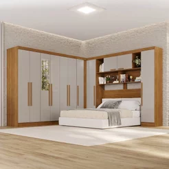 Guarda-Roupa de Canto com Espelho Modulado 11 Portas 2 Gavetas Brasil Marrom/Cinamomo/Off-White Cinamomo/Off White