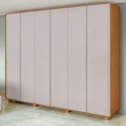 Guarda-Roupa Casal 6 Portas 6 Gavetas com Pés MDF 270cm Loop Off White Amêndoa Clean/Off White Amêndoa Clean/Off