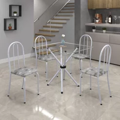 Conjunto de Mesa Tubular 70x70cm Tampo de Vidro com 4 Cadeiras Ane B Branco/Paraopeba/Mart Pérola/Incolor