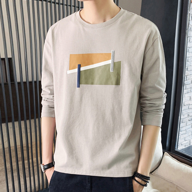 Camiseta de manga comprida masculina primavera outono topo puro algodão camisa de fundo interno moletom na moda solto ro