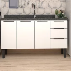 Balcão de Cozinha 3 Portas 3 Gavetas Júpiter Branco 144