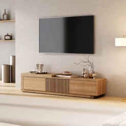 Rack Extensível Ripado TV 60 Polegadas Planejado 220cm Aruá CabeCasa MadeiraOriginals Marrom Jatobá Jatoba