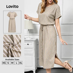 Lovito Vestido Elegante Com Abertura E Caimento Em Linhas Para Primavera/verão Khaki Para Mulheres DRK9P2D714
