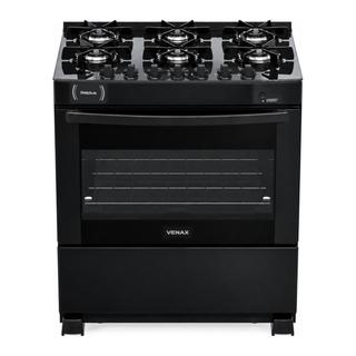 Fogao 6 Bocas Venax delplus Vitreo Bl Preto Fosco Gas Glp