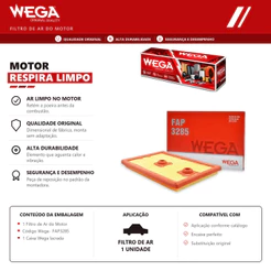 Filtro de ar do Motor VW GOLF TSI Jetta TSI Taos TSI T-Cross TSI Virtus TSI – Wega FAP3285