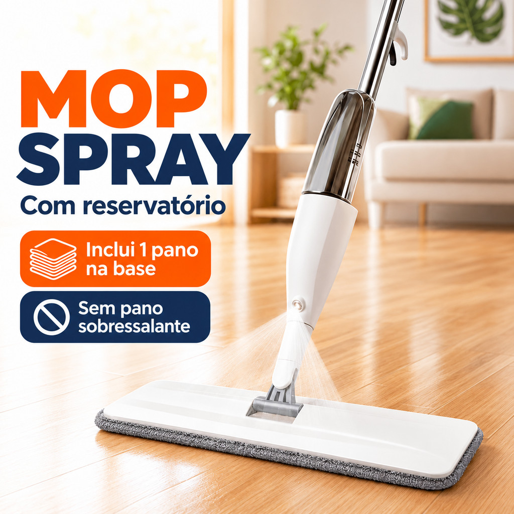 Esfregão Spray Mop 360° Noviva| Rodo de Limpeza com Reservatório, Microfibra, Uso Úmido e Seco para Pisos