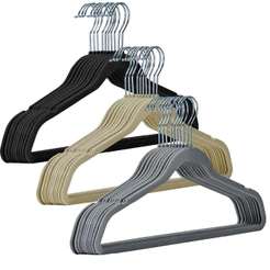 Kit 200 Cabides Veludo Adulto Slim Antiderrapante Preto, Bege ou Cinza