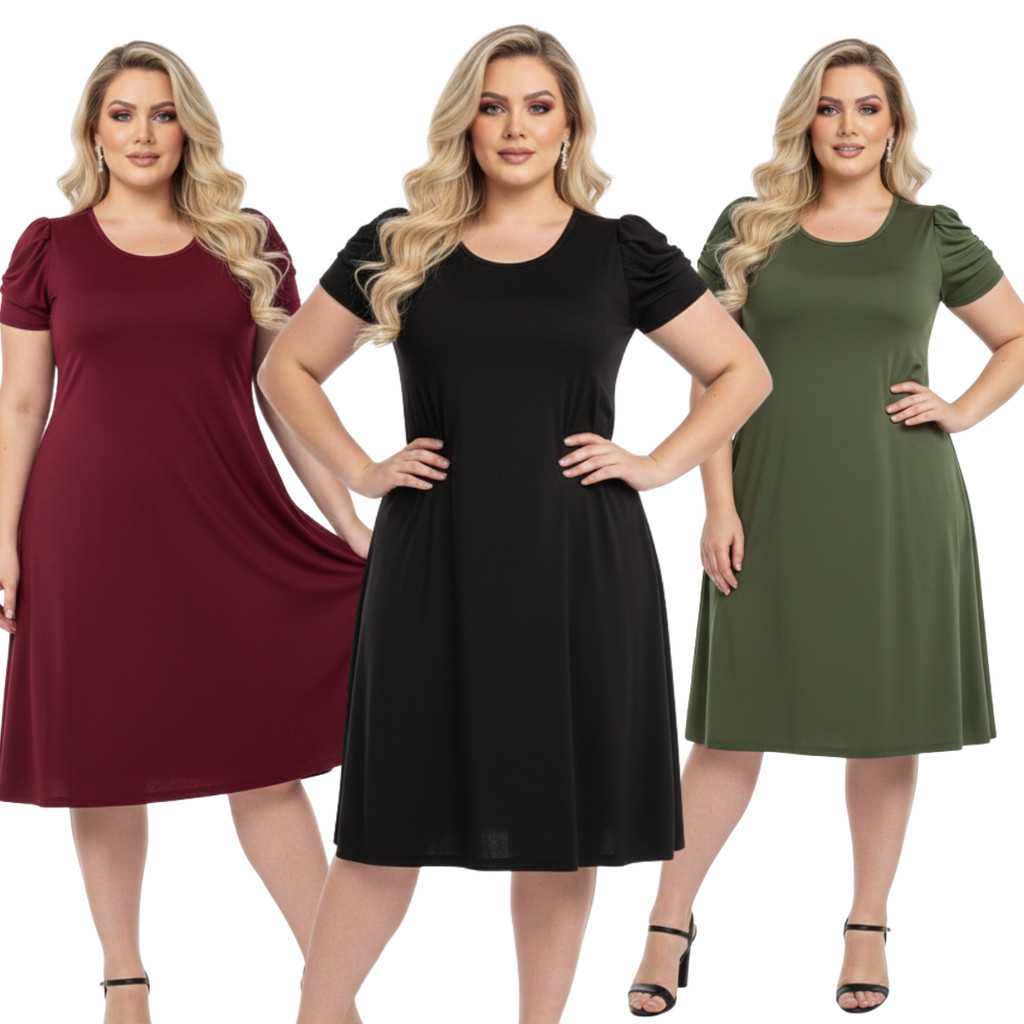 Vestido Liso com Manguinha Plus Size Mid Size Tamanho Único Leve Confortável e Ideal para o Dia a Dia em Oferta na Shopee