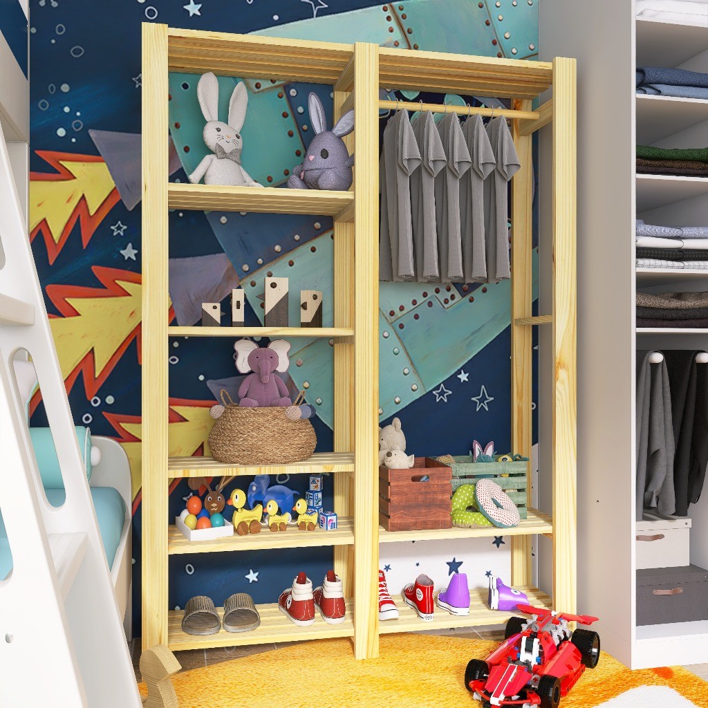 QUEIMA DE ESTOQUE - Arara Organizadora de Roupa Closet Rústico Pinus