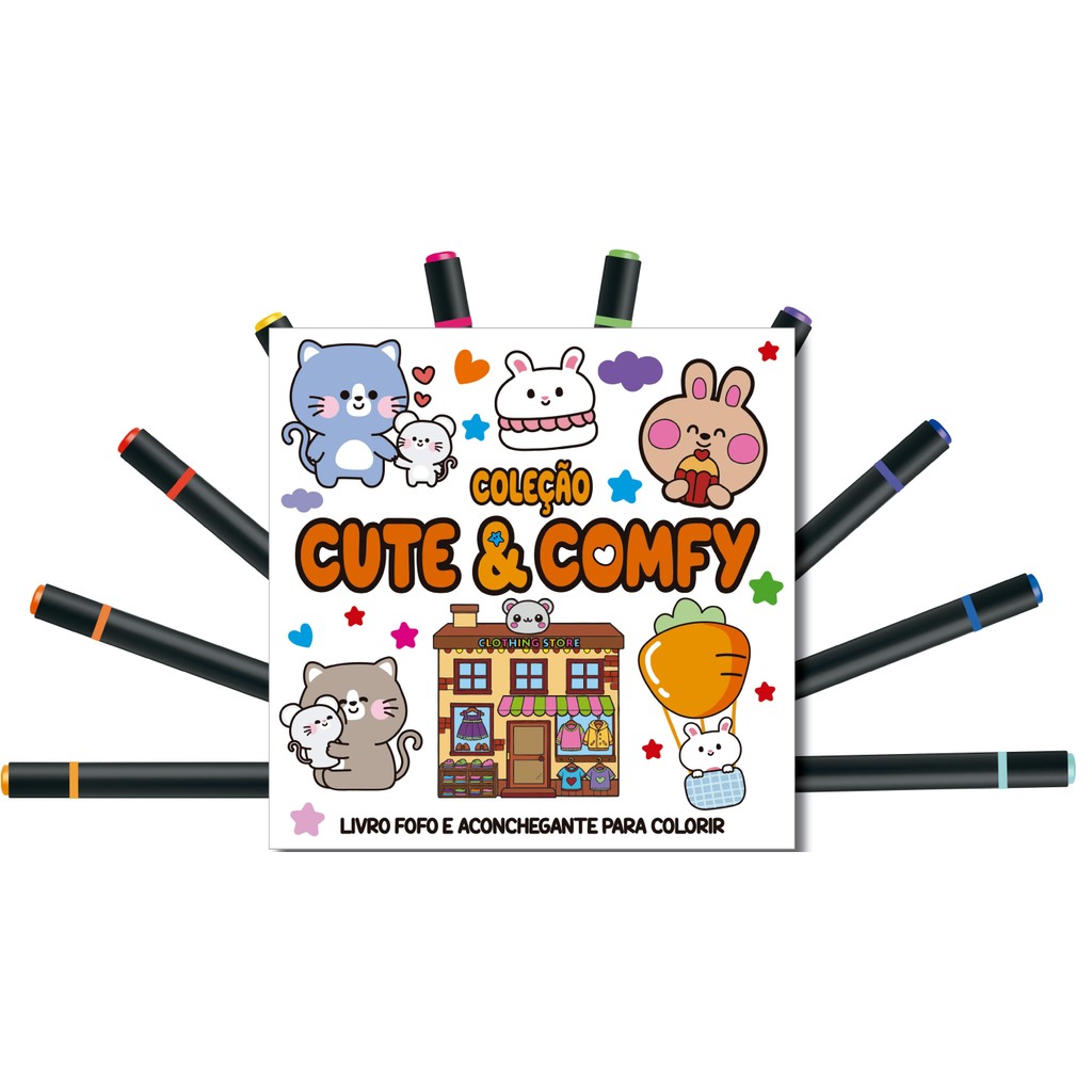 Livro Cute & Comfy Coloring Book for Adults - Fofo e Aconchegante - Livro de Colorir Adulto - Livros Sorocaba