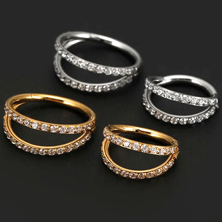 Piercing de Concha com Argola Dupla Articulada - Titânio PVD Cravejado de Zircônias em Oferta na Shopee