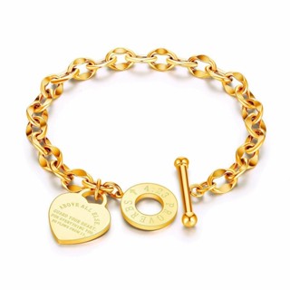 18K gold plated heart OT buckle titanium steel bracelet for women em Oferta na Shopee