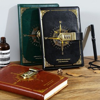 Caderno/diário estilo bússola com cadeado de combinação ajustável
