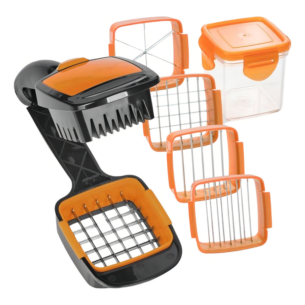 Fatiador Manual Mandoline Frutas Legumes 4 Cortes Cozinha Preto, Laranja