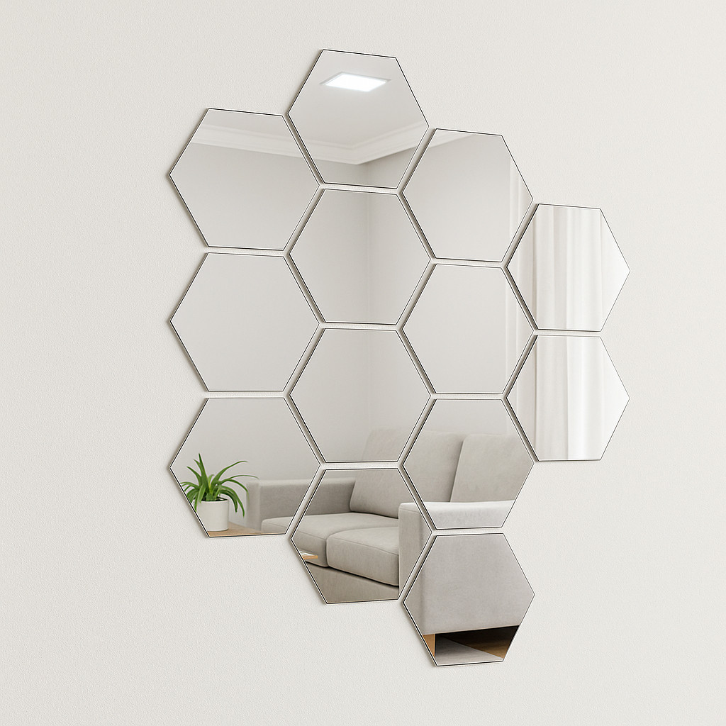 Espelho Acrílico Hexagonal Decorativo | Vários Tamanhos | Decoração Moderna para Casa