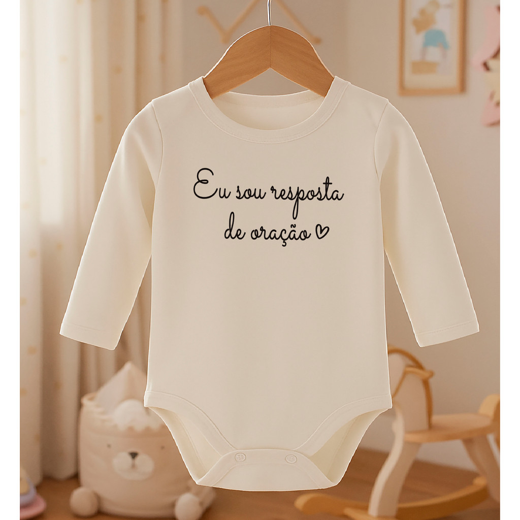 Body Bebê "Eu sou resposta de oração" Algodão Egípcio Frase Anuncio Gravidez em Oferta na Shopee