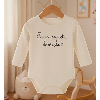 Body Bebê "Eu sou resposta de oração" Algodão Egípcio Frase Anuncio Gravidez em Oferta na Shopee