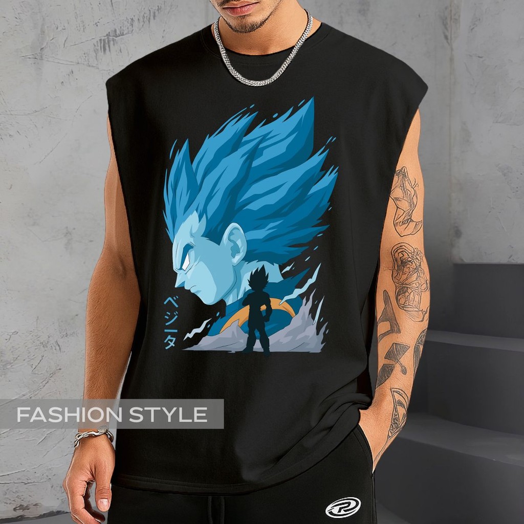 Regata Oversized Vegeta Blue Anime Manga Arte Dragon Ball Animação Regata Machão Blusa Cavada