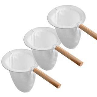 Kit 3 Coador De Café Pano Reutilizável Médio Chá Algodão C/ Cabo Madeira Tecido Sustentável