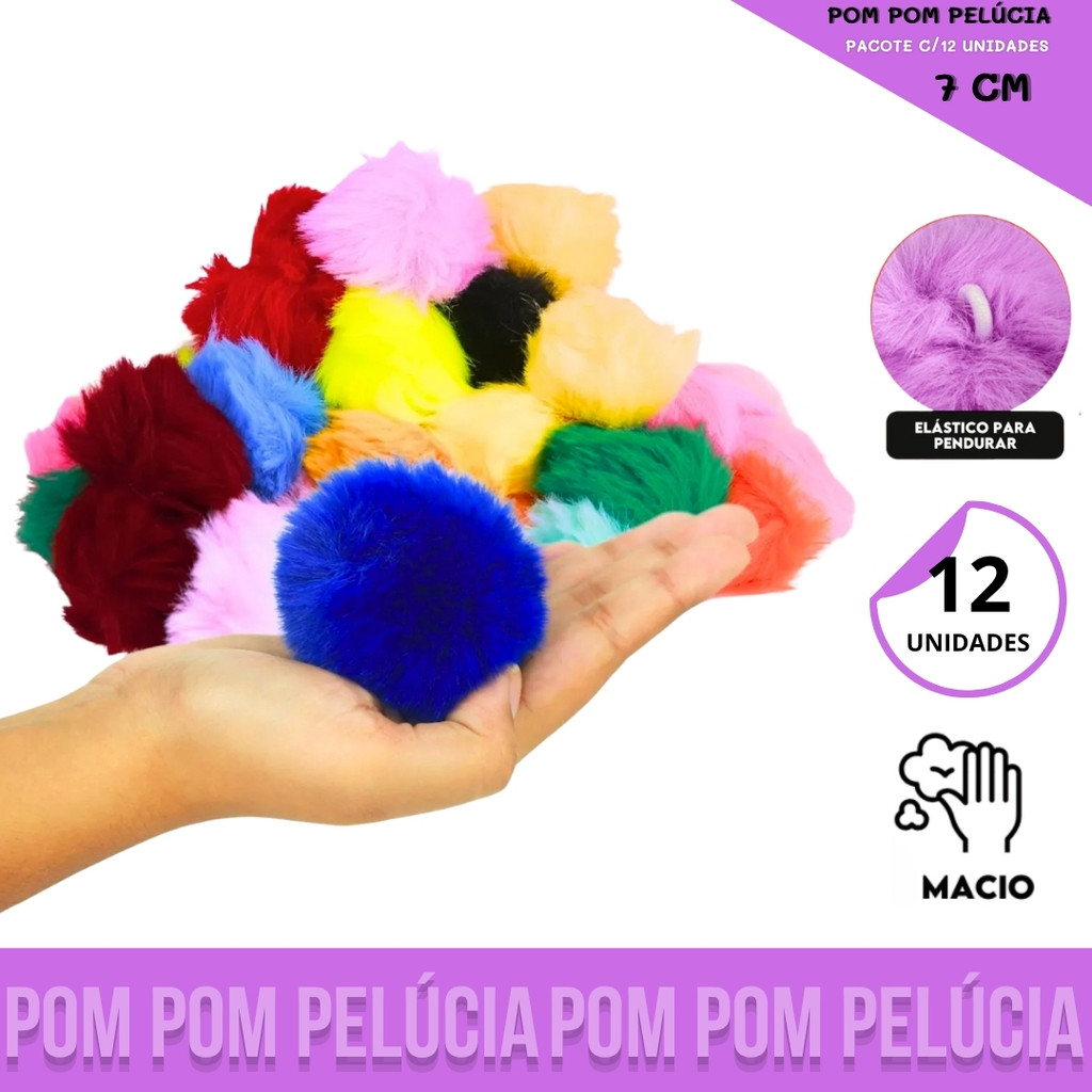 12 Unid. Pom Pom Pelucia - 70mm em Oferta na Shopee