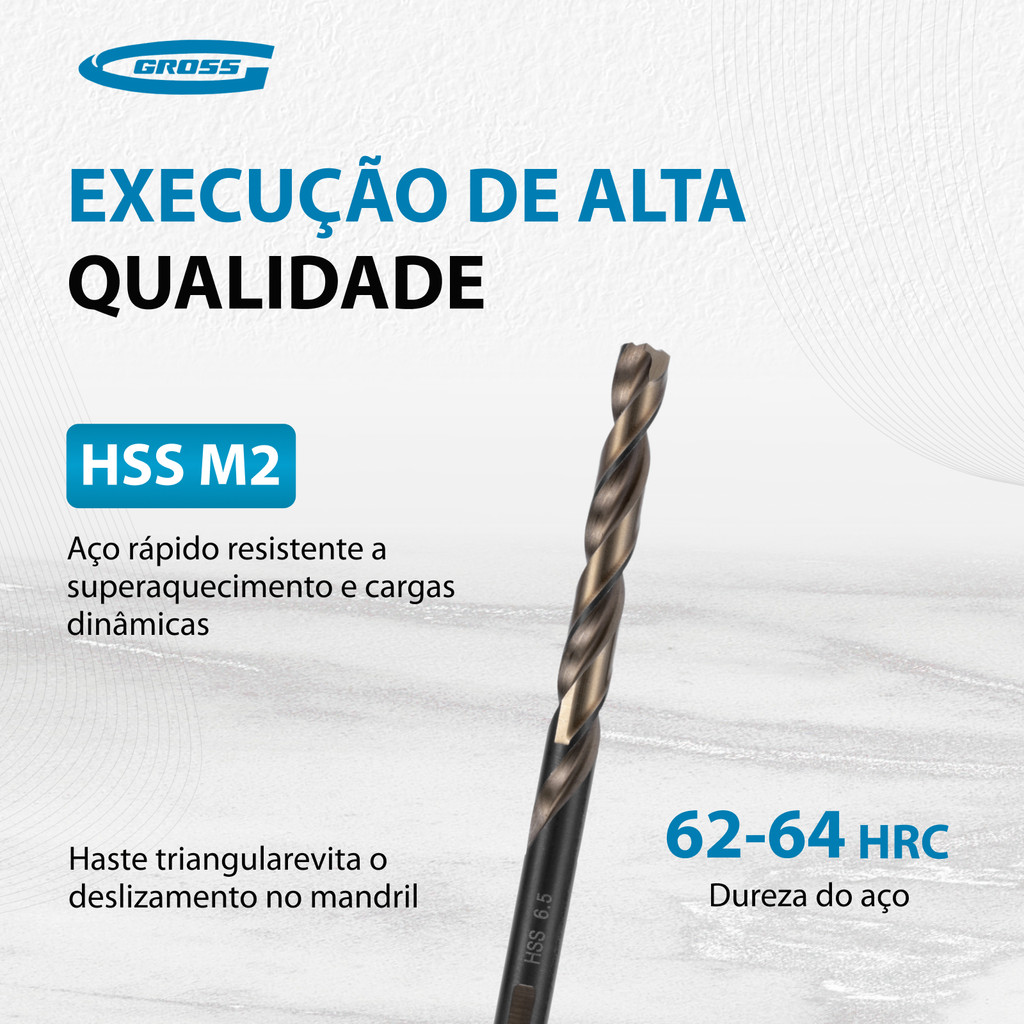 BROCA ACO RAPIDO PROFISSIONAL, INDUSTRIAL, PARA METAL, 6,5 X 100MM, ACO M2, 1PC // GROSS · foto 2