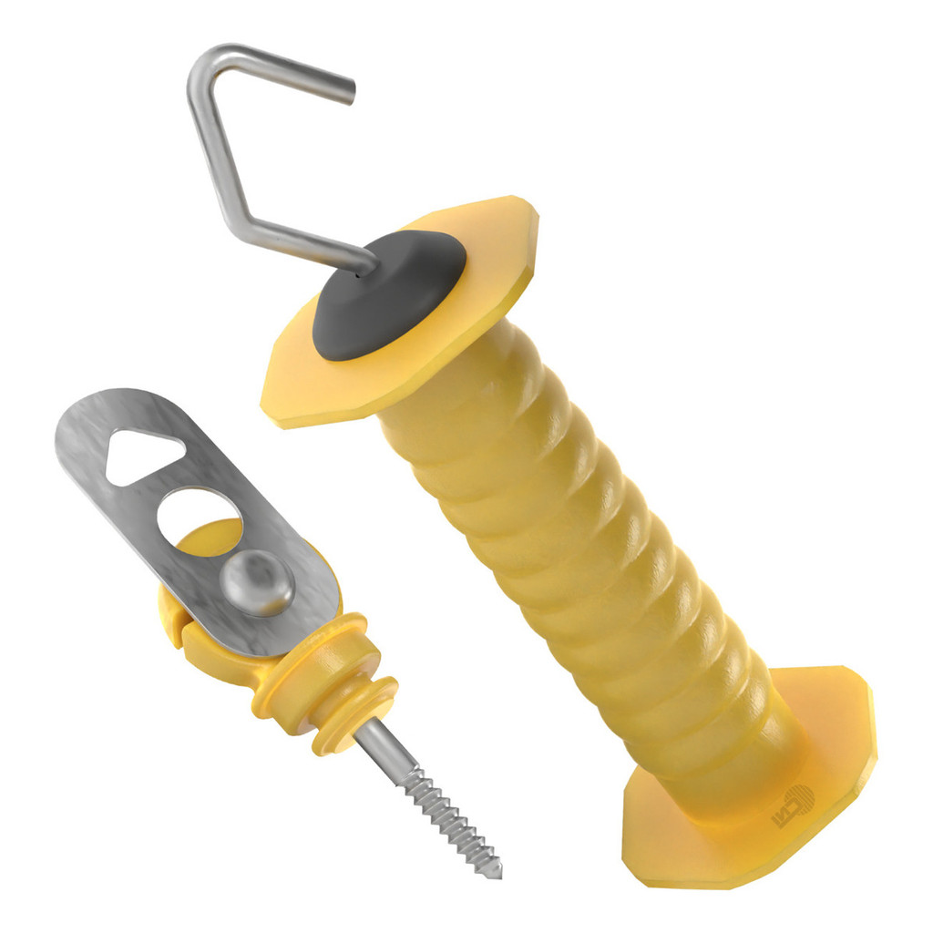 Kit 7un Porteira Curta + 7un Engate para Cerca Elétrica Mola Interna Alta Resistência Amarela
