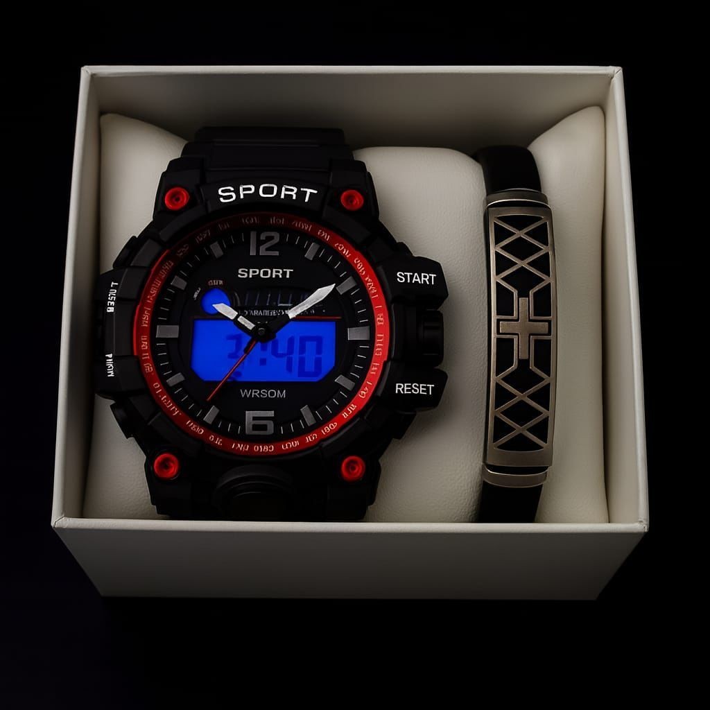 Kit relógio shok masculino sport + caixa luxo presente pais namorado + pulseira premium em Oferta na Shopee