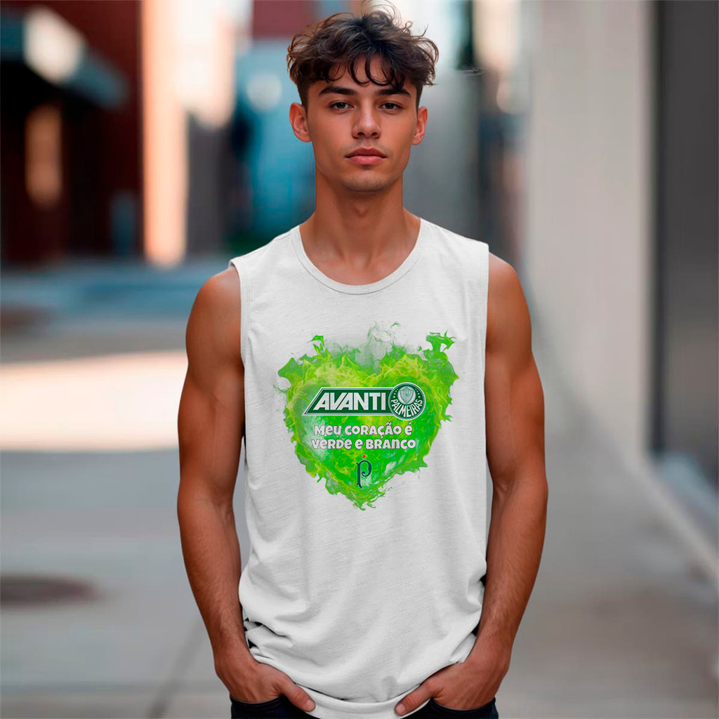 Camiseta Regata Palmeiras Meu Coração É Verde E Branco