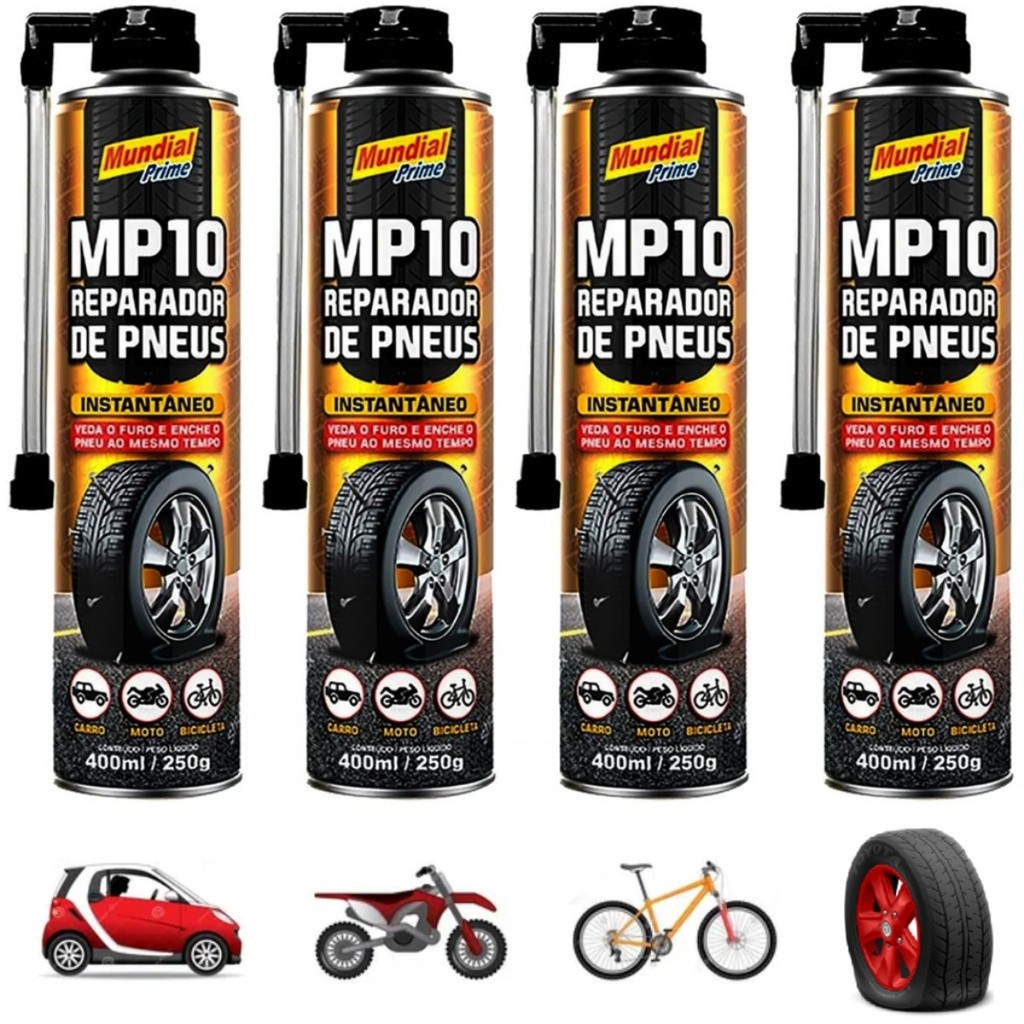 4 REPARADOR PNEU FURADOS SPRAY INSTANTÂNEO 400ML VEDA FURO ENCHE BICICLETA CARRO MOTO BIKE INFLADOR em Oferta na Shopee