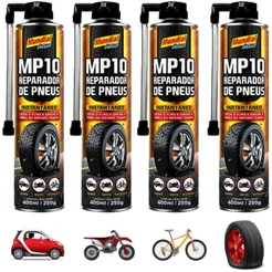 4 REPARADOR PNEU FURADOS SPRAY INSTANTÂNEO 400ML VEDA FURO ENCHE BICICLETA CARRO MOTO BIKE INFLADOR
