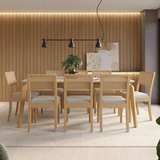 Conjunto para Sala de Jantar 8 Lugares Madeira Maciça com Tampo Vidro/MDF Petra Cinza em Oferta na Shopee