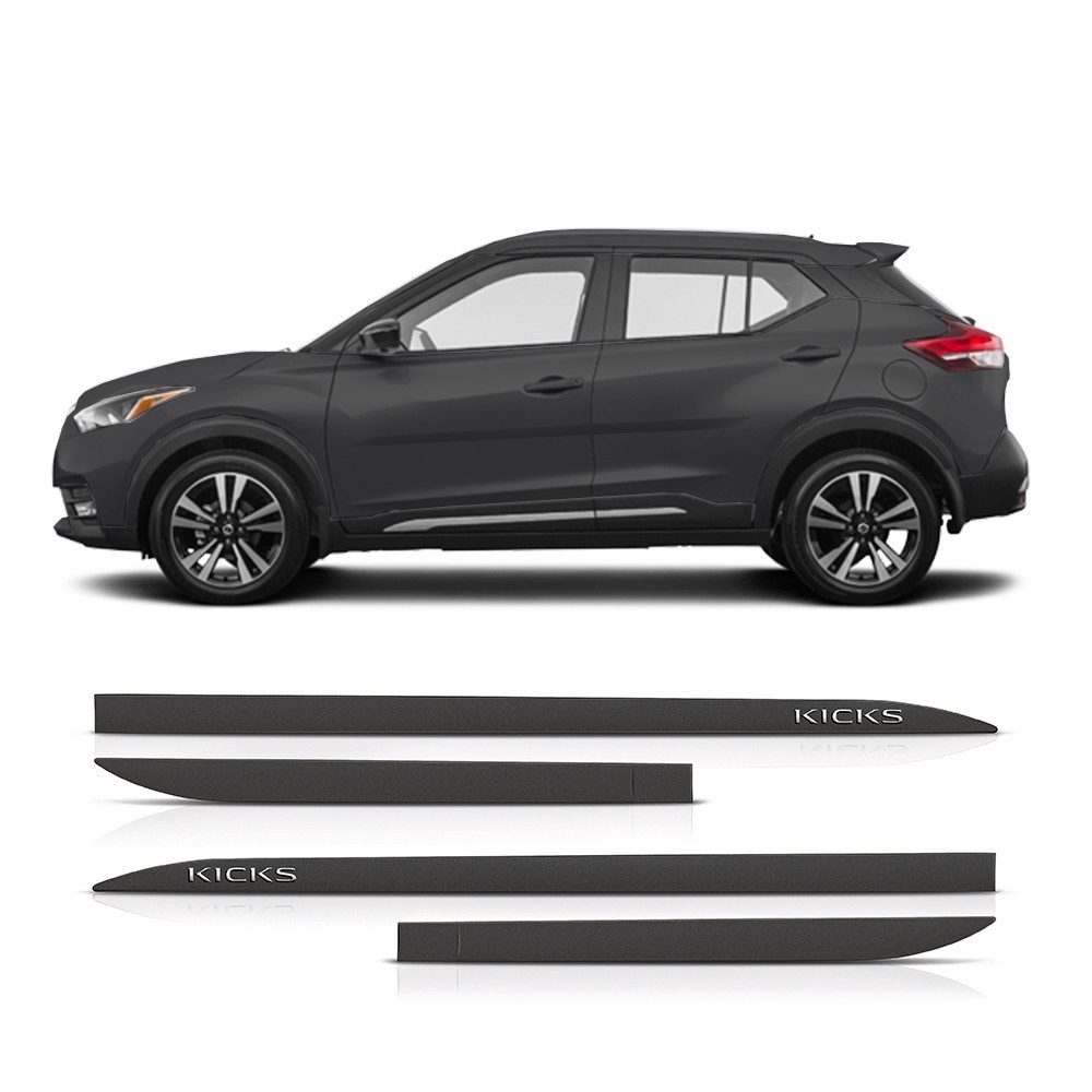 Friso Lateral Nissan Kicks 2016 a 2024 Flash Cotrim Protetor Portas Preto Premium Letra Cromada 4 peças