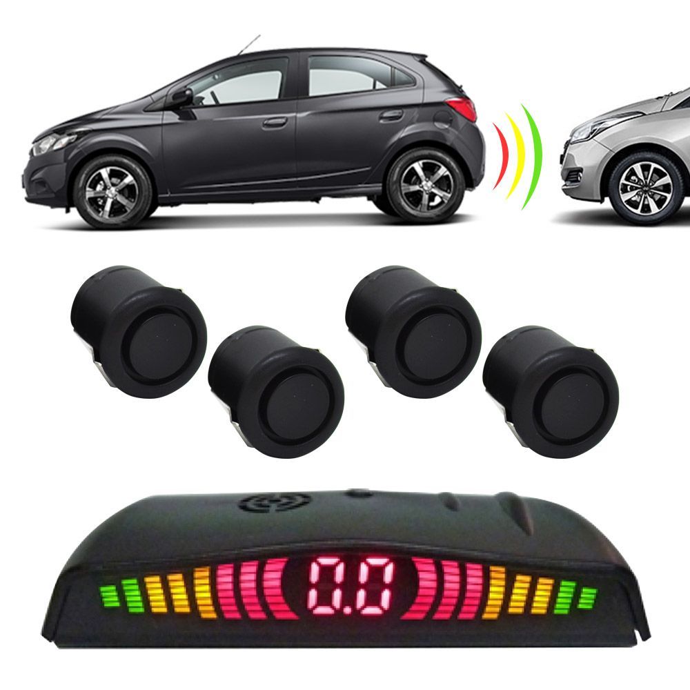 Sensor de Estacionamento 4 Pontos com Visor de LED Orbe 18mm Sobrepor Preto Fosco Universal