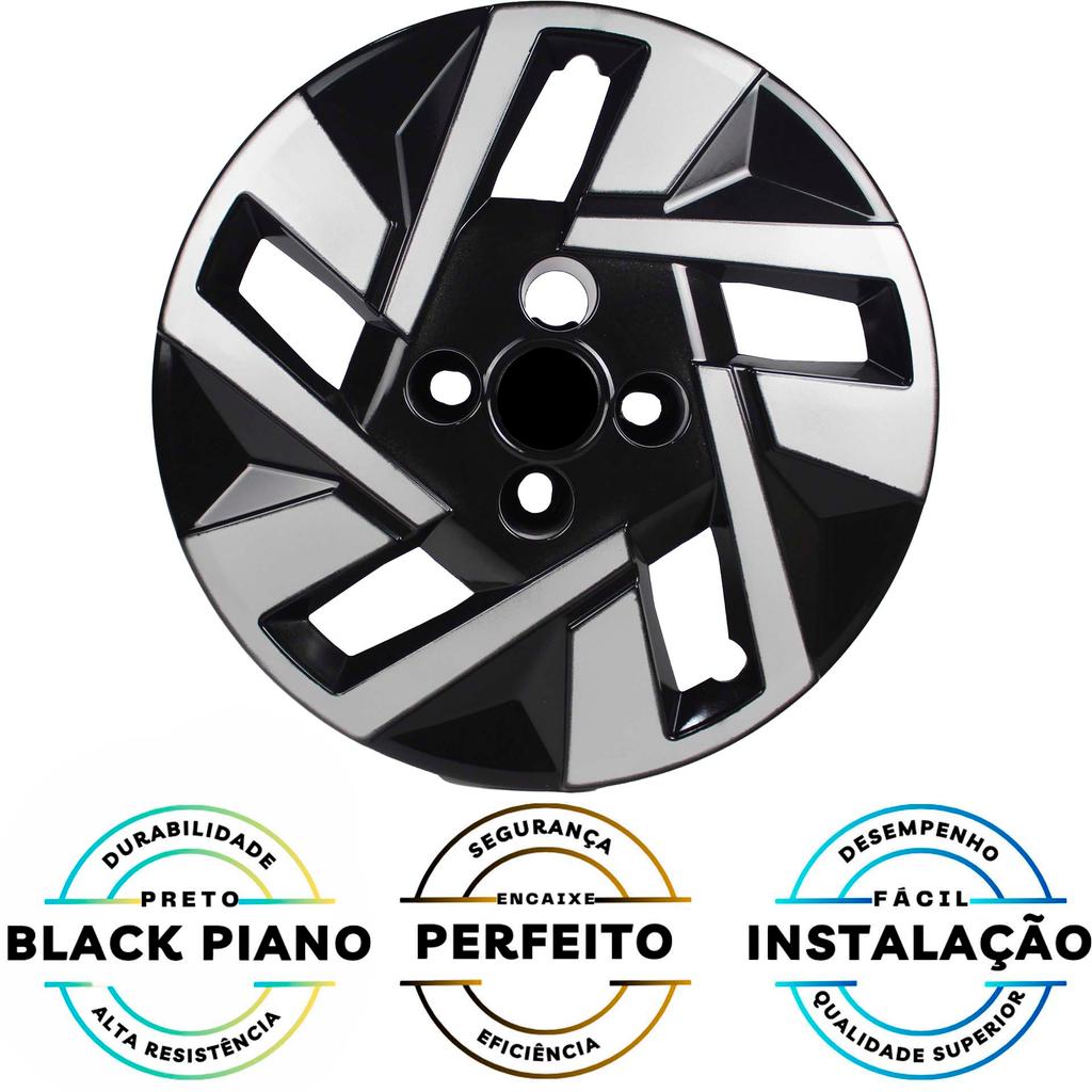 4 Calota Onix 2020/... Aro 15 Black Piano Prata Metálico + Emblema — imagem 2 de 2