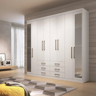 Guarda Roupa Casal 8 Portas 6 Gavetas Master com Espelhos Branco em Oferta na Shopee