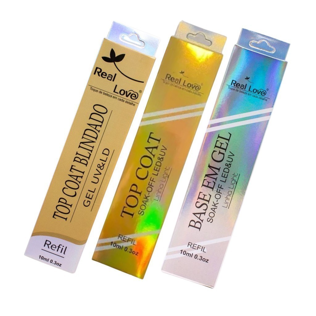 Kit 3 Sache Preparador Base Gel-Top Coat-Top Coat Blindado - Real love Sachevi em Oferta na Shopee